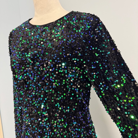 Boohoo Women’s Velvet Sequin Bodycon Mini Party Emerald Dress Size 10 - Picture 3 of 11